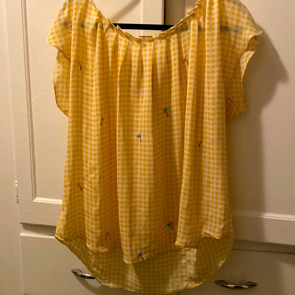 Lauren Conrad yellow gingham short sleeved blouse XXL